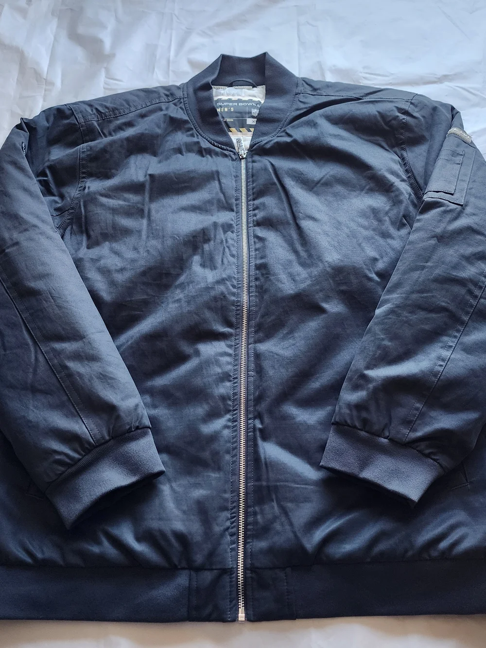 NFL SUPER BOWL LVI LOS ANGELES 2022 MEN'S QUILTED BOMBER JACKET GRAY SIZE XL